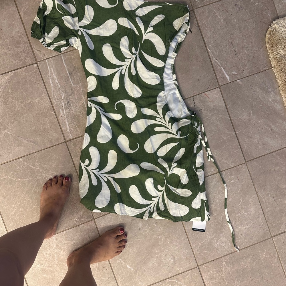 Green and White Floral Women's Dress